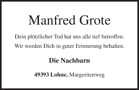 Anzeige von Manfred Grote von OM-Medien