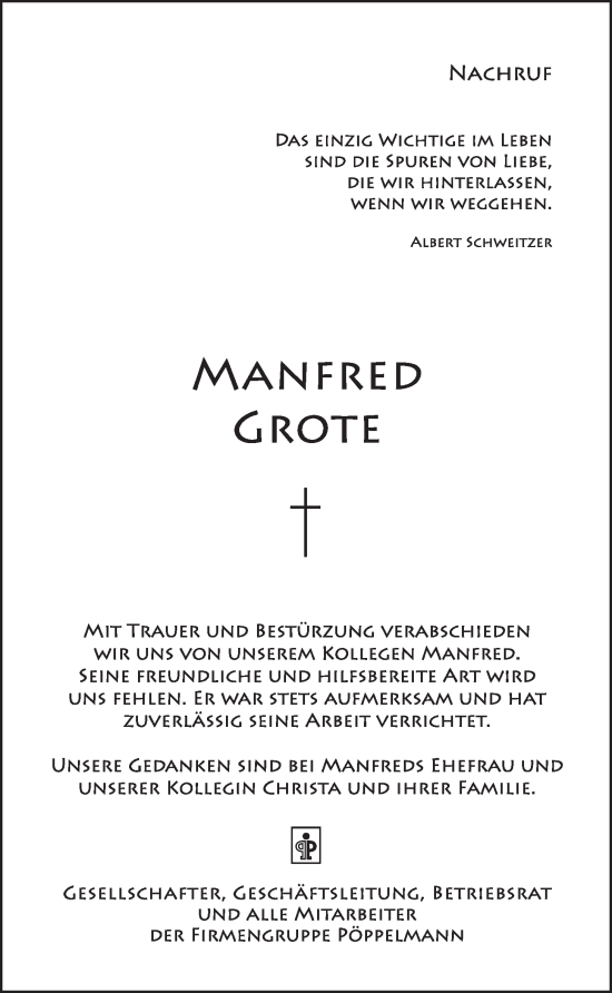 Anzeige von Manfred Grote von OM-Medien
