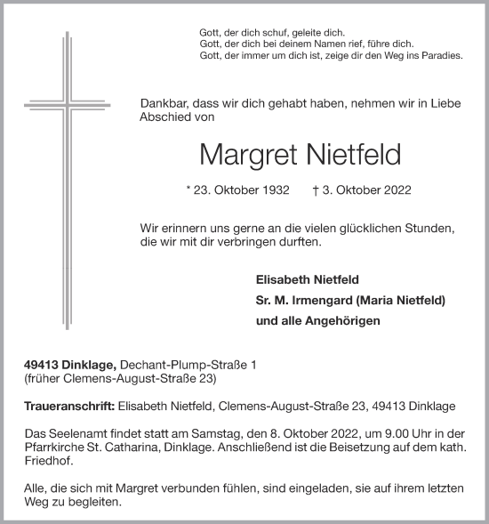 Anzeige von Margret Nietfeld von OM-Medien