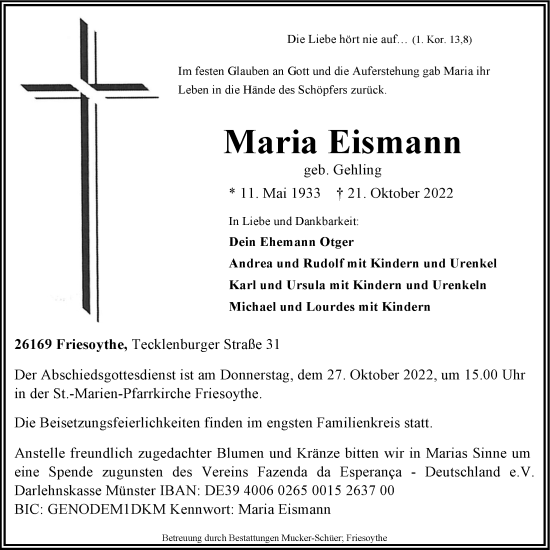 Anzeige von Maria Eismann von OM-Medien