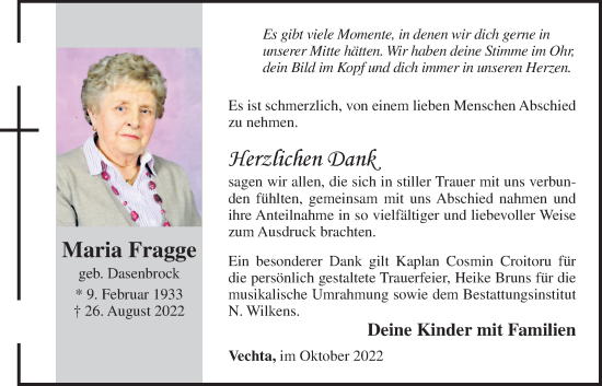 Anzeige von Maria Fragge von OM-Medien