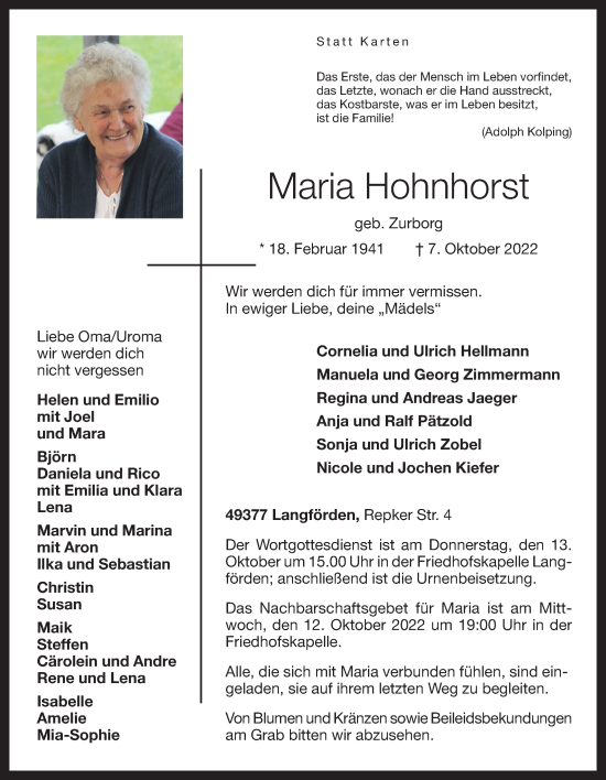 Anzeige von Maria Hohnhorst von OM-Medien