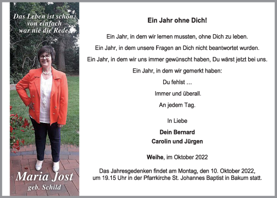 Anzeige von Maria Jost von OM-Medien