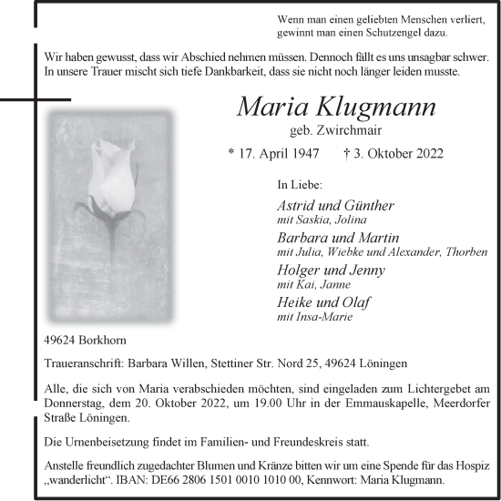 Anzeige von Maria Klugmann von OM-Medien
