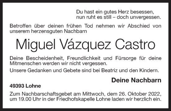 Anzeige von Miguel Vazquez  Castro von OM-Medien