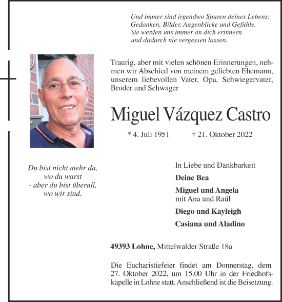 Anzeige von Miguel Vazquez  Castro von OM-Medien