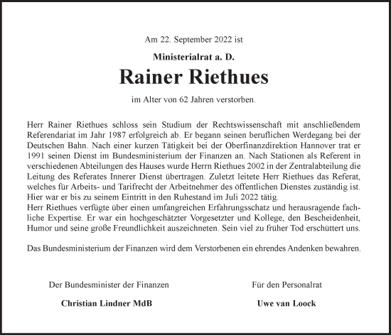 Anzeige von Rainer Riethues von OM-Medien