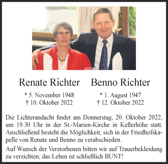 Anzeige von Renate und Benno Richter von OM-Medien