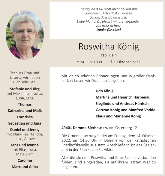 Anzeige von Roswitha König von OM-Medien