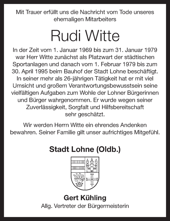 Anzeige von Rudi Witte von OM-Medien