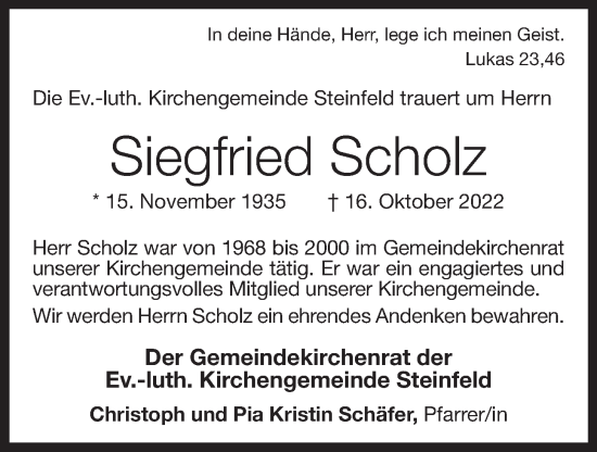 Anzeige von Siegfried Scholz von OM-Medien