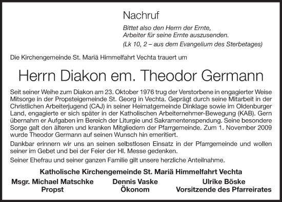 Anzeige von Theodor Germann von OM-Medien