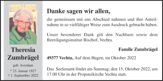 Anzeige von Theresia Zumbrägel von OM-Medien
