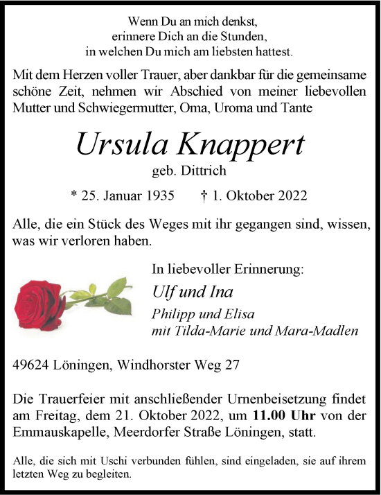 Anzeige von Ursula Knappert von OM-Medien