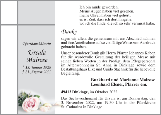 Anzeige von Ursula Mairose von OM-Medien