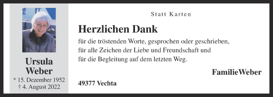 Anzeige von Ursula Weber von OM-Medien