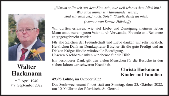 Anzeige von Walter Hackmann von OM-Medien