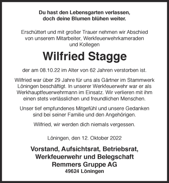 Anzeige von Wilfried Stagge von OM-Medien