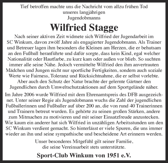 Anzeige von Wilfried Stagge von OM-Medien