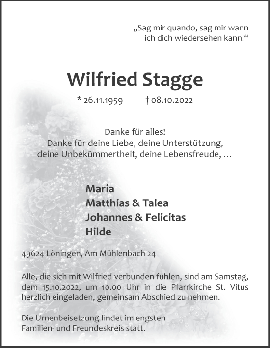 Anzeige von Wilfried Stagge von OM-Medien