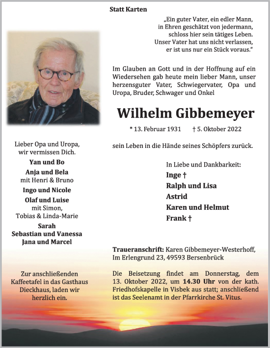 Anzeige von Wilhelm Gibbemeyer von OM-Medien