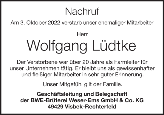 Anzeige von Wolfgang Lüdtke von OM-Medien