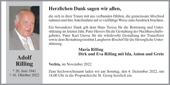 Anzeige von Adolf Rilling von OM-Medien