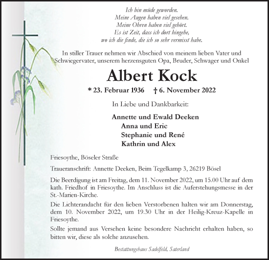 Anzeige von Albert Kock von OM-Medien