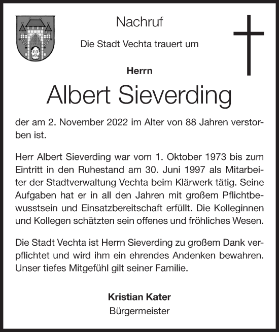 Anzeige von Albert Sieverding von OM-Medien