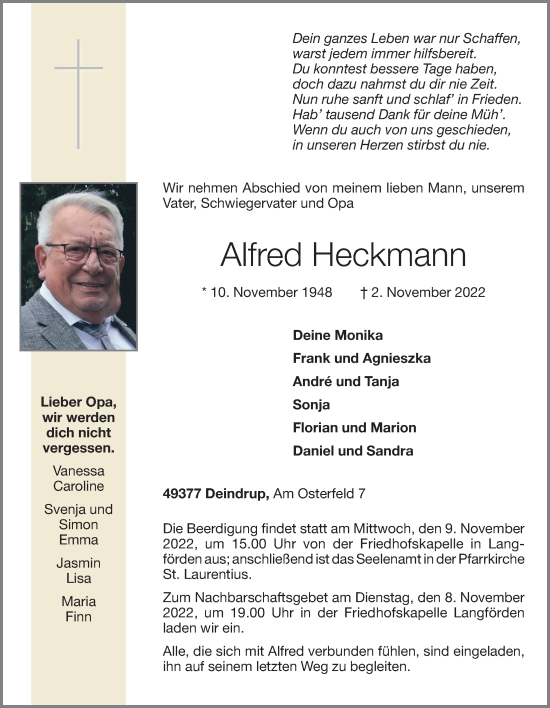 Anzeige von Alfred Heckmann von OM-Medien