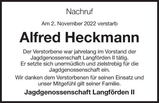 Anzeige von Alfred Heckmann von OM-Medien