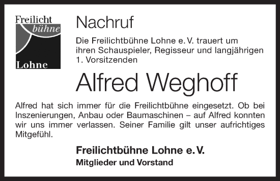 Anzeige von Alfred Weghoff von OM-Medien