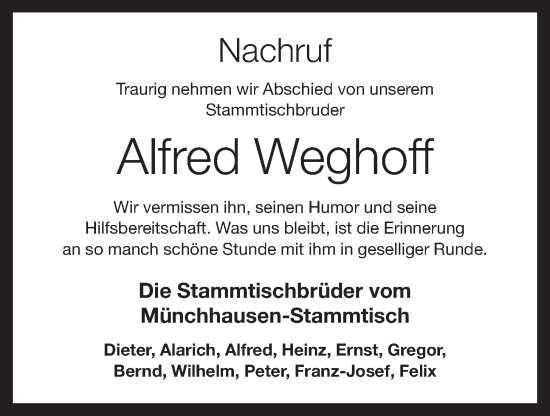 Anzeige von Alfred Weghoff von OM-Medien
