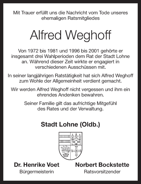 Anzeige von Alfred Weghoff von OM-Medien