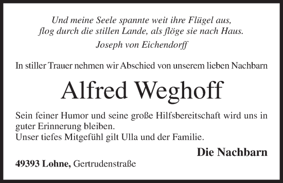 Anzeige von Alfred Weghoff von OM-Medien