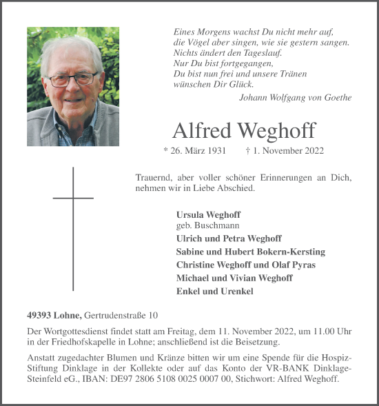 Anzeige von Alfred Weghoff von OM-Medien