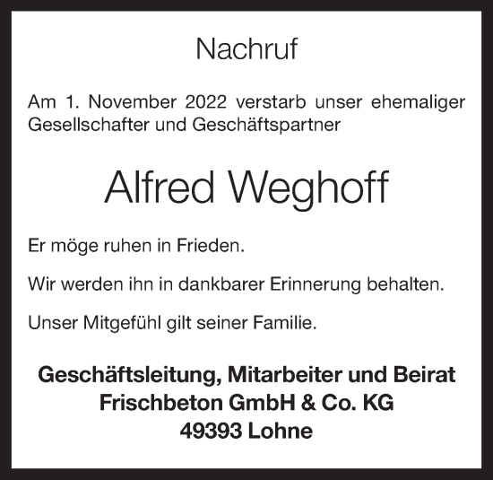 Anzeige von Alfred Weghoff von OM-Medien