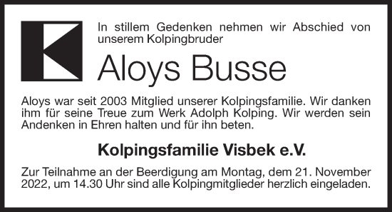 Anzeige von Aloys Busse von OM-Medien