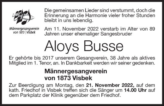 Anzeige von Aloys Busse von OM-Medien