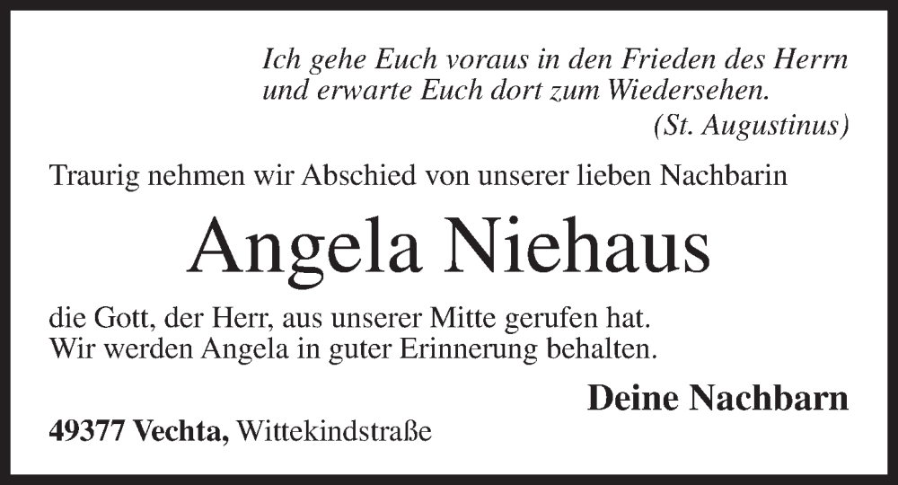  Traueranzeige für Angela Niehaus vom 25.11.2022 aus OM-Medien