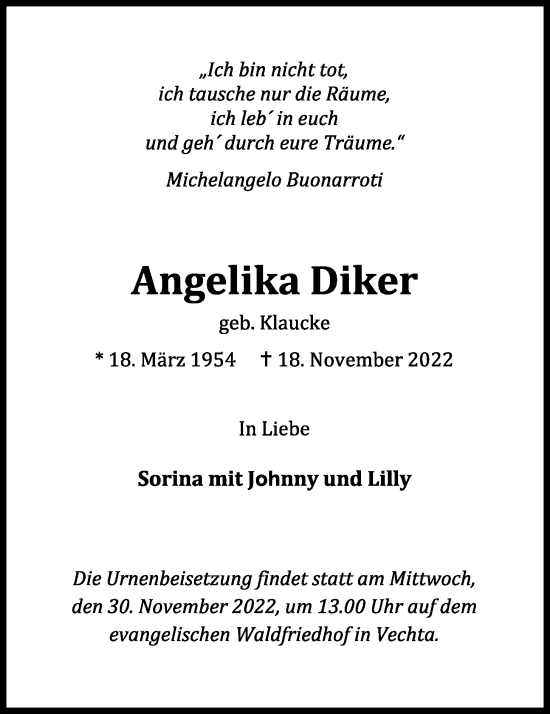 Anzeige von Angelika Diker von OM-Medien