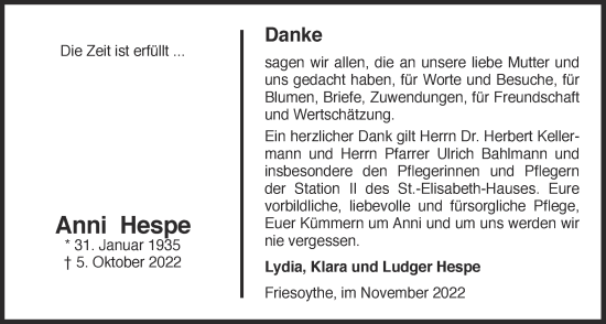 Anzeige von Anni Hespe von OM-Medien