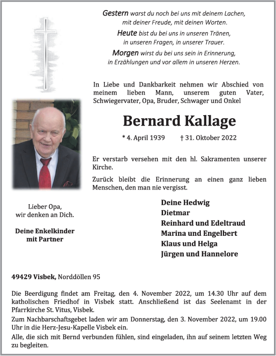 Anzeige von Bernard Kallage von OM-Medien