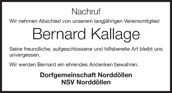 Anzeige von Bernard Kallage von OM-Medien