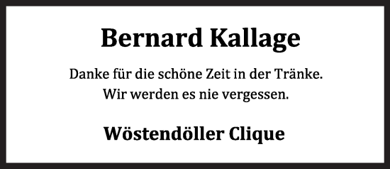 Anzeige von Bernard Kallage von OM-Medien