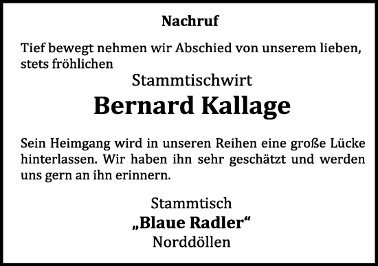 Anzeige von Bernard Kallage von OM-Medien