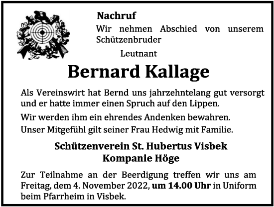 Anzeige von Bernard Kallage von OM-Medien