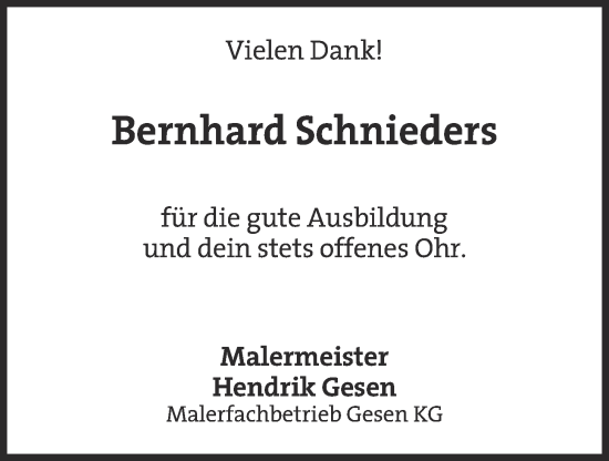 Anzeige von Bernhard Schnieders von OM-Medien