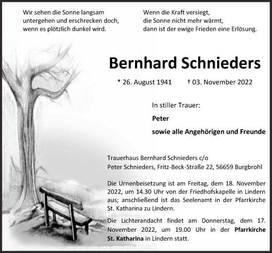 Anzeige von Bernhard Schnieders von OM-Medien