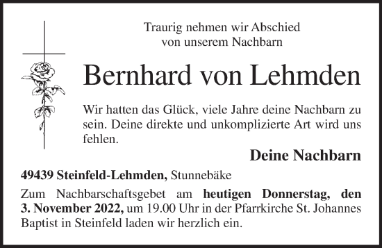 Anzeige von Bernhard von Lehmden von OM-Medien